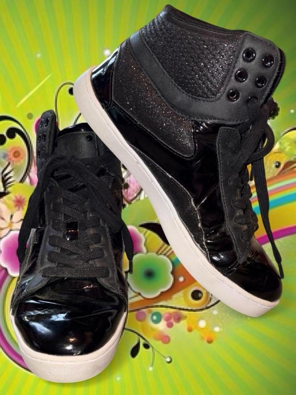 vtg y2k pastry high top glitter sneakers, sz 10 VERY lightly worn!